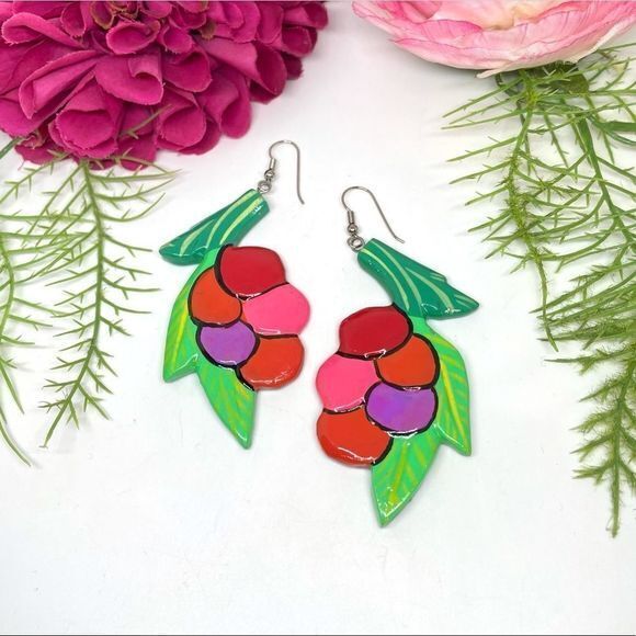 Vintage Jewelry - VINTAGE⚜️Painted Wooden Fruit Colorful Earrings